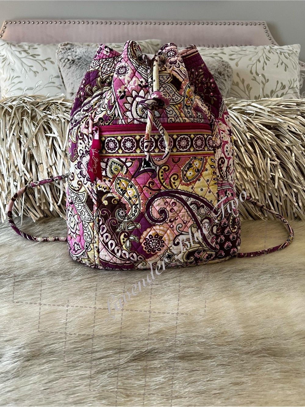 Vintage VERA BRADLEY Very Berry Paisley 2010 Drawstring Zipper Backpack Y2K Pink